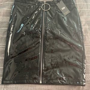 Black latex high waisted mini skirt